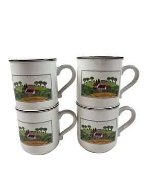 Villeroy & Boch Design Naif Farmland Farmhouse Rooster Mugs Set of 4